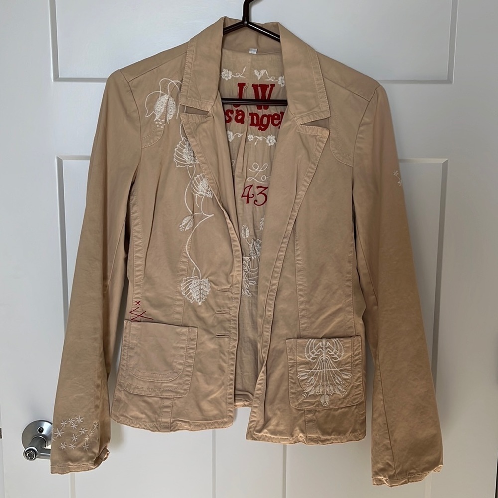 Johnny Was Los Angeles Khaki Embroidered Coeur Libre Jacket Size Small